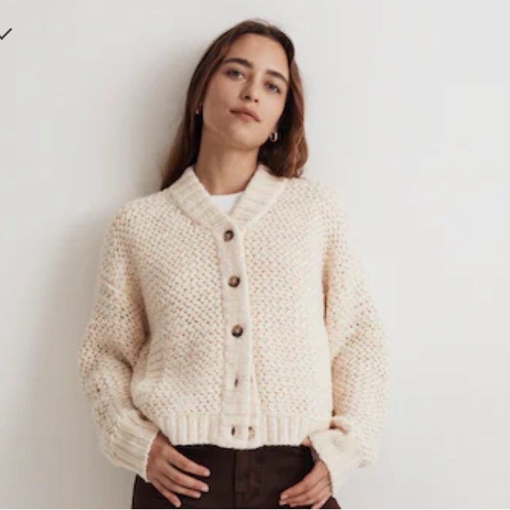 Madewell Cream Chunky Knit Button-Front Cardigan